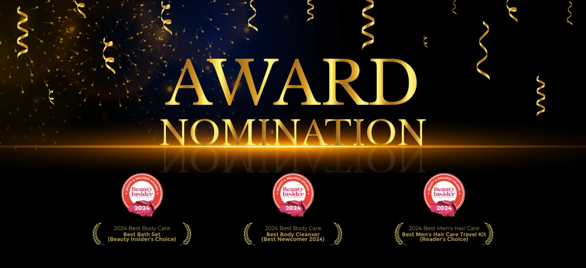 Beauty Insider Singapore Beauty & Wellness Awards 2024: Best Bath Set (Beauty Insider's Choice), Best Body Cleanser (Best Newcomer 2024) and Best Men's Hair Care Travel Kit (Reader's Choice)